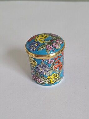 Vintage Halcyon Days England Collectible Miniature Floral Enamel Trinket Box